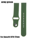 20/22mm Buckles Strap Soft Silicone Wristband Breathable Army Green For Amazfit Gtr 47mm