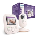 Philips Avent Babyphone vidéo Advanced, 100% privé et sécurisé avec caméra et audio, corail/crème, écran de 2,8", zoom x 2, vision nocturne, audio bidirectionnel, berceuses (modèle SCD881/26)
