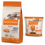 7 / 12 kg Nature's Variety + 120 g Frysetørret topping kylling gratis! - Original No Grain Mini Adult Laks - 7 kg