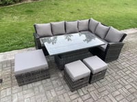 9 Seater High Back Outdoor Rattan Adjustable Rising Lifting Dining Table Corner Sofa Garden Furniture Right Hand