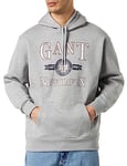 GANT Men's Retro Crest Hoodie, Grey Melange, S