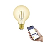 EGLO connect.z Smart Home E27 LED filament light bulb, G80, ZigBee, app and voice control, dimmable, warm white, 500 lumen, 5 watt, vintage lightbulb amber