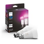Philips Hue White & Color Ambiance, ampoule LED connectée B22, Equivalent 75W, 1100 lumen, Compatible Bluetooth, pack de 2, fonctionne avec Alexa, Google Assistant et Apple Homekit