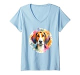 Womens English Foxhound Dog Watercolor Artwork V-Neck T-Shirt