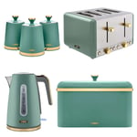 Tower Cavaletto Green Kettle, Toaster, Bread Bin & Canister Set