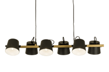 Espresso taklampe svart/tre 6xE27