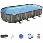 Kit piscine géante complet Bestway Spinelle – piscine ovale tubulaire 6x3 m motif aspect bois. pompe de filtration. échelle. bâche de protection.