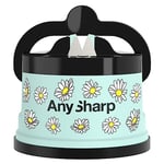 AnySharp Knife Sharpener, Hands-Free Safety, PowerGrip Suction, Safely Sharpens All Kitchen Knives, Ideal for Hardened Steel & Serrated, World's Best, Compact, One Size, Daisies Design