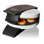 Cloer 6121 Donut Maker pour 6 mini donuts ou bagels, revêtement antiadhésif, voyant lumineux rouge, rangement peu encombrant, rangement du câble, prise de courant, 520 W, boîtier en métal blanc