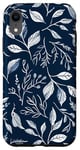 Coque pour iPhone XR Minimalistic Blue And White Wildflower Leaves Vines Phone