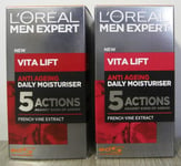 2 X L'OREAL MEN EXPERT VITA LIFT ANTI-AGEING DAILY MOISTURISER 5 ACTIONS 50ML
