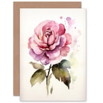 Pink Rose Bloom Simple Valentines Day Love Anniversary Blank Greeting Card