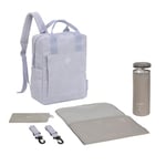 LÄSSIG Sac à langer Sac à dos avec matelas à langer, attache pour poussette, porte-bouteille Fabrication durable/GRE Vividal Backpack cord lilac