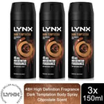 Lynx Body Spray Dark Temptation 48-H High Definition Fragrance Deo, 3x150ml
