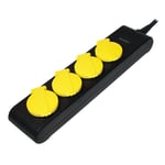 Multiprise noire et jaune avec rallonge 1.4m - parafoudre - 4 prises SCHUKO 230VAC 10A - ADNAuto