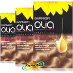 3x Garnier Olia 7.13 Dark Beige Blonde Permanent Hair Colour Dye No Ammonia