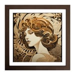 Woman with Affro Art Deco Framed Wall Art Print, Ready to Hang Picture for Living Room Bedroom Home Office, Walnut 18 x 18 Inch (45 x 45 cm)