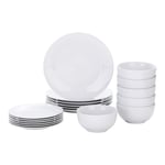 VEWEET, Series Basic, 18-Piece Dinner Set of White Porcelain Combination Sets with 6-Piece Dinner Plate, 6-Piece Dessert Plate, 6-Piece Cereal Bowl, Service for 6