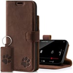 SURAZO Protective Phone Case For Apple iPhone 14 Pro Case - Genuine Leather RFID Wallet with Card Holder, Magnetic Closure, Stand - Flip Cover Full Body Casing Screen Protector (Brown & Paw)