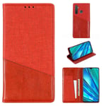 Guran Case for Oppo Realme 5 Pro Smartphone Premium PU Leather Wallet Flip Case Kickstand Card Holders Magnetic Bicolor Cover Linen Style - Red