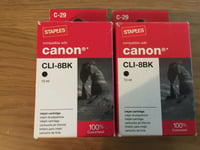 Staples C-29 Compatible With Canon Cli-8bk Black Ink Cartridge - New/sealed X 2