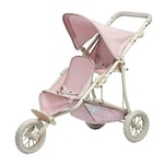 Olivia's Little World Double Jogging-Style Pram for Baby Dolls with Tandem Seating for Dolls and Stuffed Animals, Retractable Canopy, Storage Basket, Cream and Pink with Grey Polka Dots