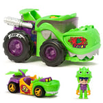 T-RACERS Mega Wheels T-Rex – Vehicle launcher with 1 exclusive driver and 1 exclusive vehicle. Compatible with other T-Racer cars