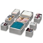 RenFox Drawer Organisers Divider Foldable Fabric Storage Boxes Collapsible Drawer Inserts for Wardrobe Closet Storage Organizer for Underwear Socks Bras Ties Scarves Clothes (Set of 9, Grey)