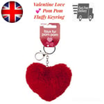 Valentine Day His her Gifts Ideas Heart Red Faux Fur Pom Pom Key Ring  Present