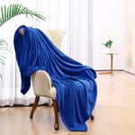 Fleece Throw Blankets for Sofas, Blue Throws Blanket for Single Bed Chair, Super Soft Microfiber Couch Throw, Fuzzy Cozy Lightweight Sherpa Blanket for Office & Living Room 127 x 152cm (Blue)