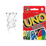 Vileda Sprint 3-Tier Clothes Airer, Indoor Clothes Drying Rack with 20 m Washing Line, Silver & Mattel Games UNO, Classic Card Game for Kids and Adults for Family Game Night, Use as a Travel Game