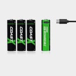 Coast Laddningsbara AA-batterier ZITHION-X AA USB-C, 1.5 V, litiumjon (Li-Ion), 2400 mAh / 3000 mWh, 4-pack + laddare