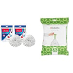 Vileda Turbo Spin Mop Refill, Pack of 2 Turbo Mop Head Replacements, Fits all Turbo Mops & Brabantia Bin Liners, Size G, 23-30 L - 40 Bags,White,375668