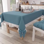 PETTI Artigiani Italiani - Nappe Rectangulaire Tissu avec Dentelle de Saint-Gall, Nappes de Table en Coton 6 Places, 140x180 cm, Bleu, Accessoires De Cuisine 100% Made in Italy