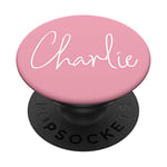 Charlie Name White on Pink for Girls & Women - Charlie PopSockets Swappable PopGrip