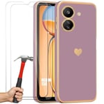 Coque + Mjuka Glas - Xiaomi - Redmi 13C - Hybrid Silikon - Lila - Hjärtmotiv Lila