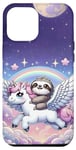 Coque pour iPhone 13 Pro Max Kawaii Sloth on Unicorn Adventure