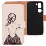 Lankashi Painted Flip Wallet-Design PU Leather Cover Skin Protection Case TPU Silicone Shell For Doro 8050 5.7" (Back Girl Design)