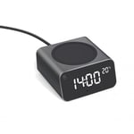 Xoopar - Réveil Numérique avec Chargeur à Induction Rapide 15W avec Thermomètre - Fabriqué en Aluminium - Plastique Recyclé Compatible avec Les Smartphones Récents - REDDI Charge Noir