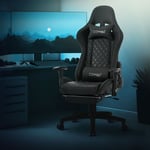 ML-Design Pelaajan tuoli jalkatuetta; musta; keinonahka; ergonominen toimistotuoli käsinojilla; pääntuki; lannerulla; säädettävä pyörivä tuoli;