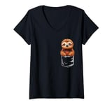 Womens Funny Pocket Sloth Peeking Out Cute Sloth V-Neck T-Shirt