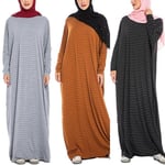 Muslim Women Leopard Printed Long Sleeve Maxi Dress Ramadan Gown Gray