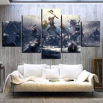 Canvas wall art for living room 5 pieces Kratos God Of War Game 150X80CM Modern Home Decoration Ready to Hang Creative Wooden frame Gift