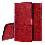 IMEIKONST Samsung A40 Case Mandala Embossed Design Premium PU Leather Phone Case Flip Notebook Wallet Card Slot Holder Magnetic Stand Cover for Samsung Galaxy A40 Mandala Red LD