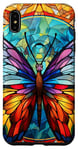 Coque pour iPhone XS Max Papillon bleu et jaune en verre teinté portrait insecte art