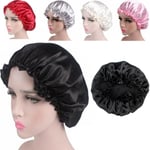 Womens Satin Solid Sleeping Hat Night Sleep Cap Hair Care Bonnet H Pink