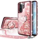 Miss Arts Compatible with Huawei P30 Pro Case, [Silverback] Moving Liquid Holographic Glitter Case With Kickstand, Girls Bling Ring Slim Cover for Huawei P30 Pro -Rose Gold