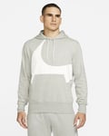 Nike Brushed Big Swoosh Fleece Pullover Hoodie Grey Heather White Size Small