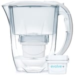 Aqua Optima Oria Water Filter Jug & 1 x 30 Day Evolve+ Filter Cartridge, 2.8 Litre Capacity, for Reduction of Microplastics, Chlorine, Limescale and Impurities,