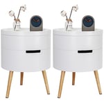 WOLTU Lot de 2 Table de Chevet Table de Lit avec 2 Compartiments de Rangement, Table d'appoint avec Pieds en Bois de Pin, Design Moderne pour Chambre à Coucher, 38x38x51cm, Blanc, TS50ws-2